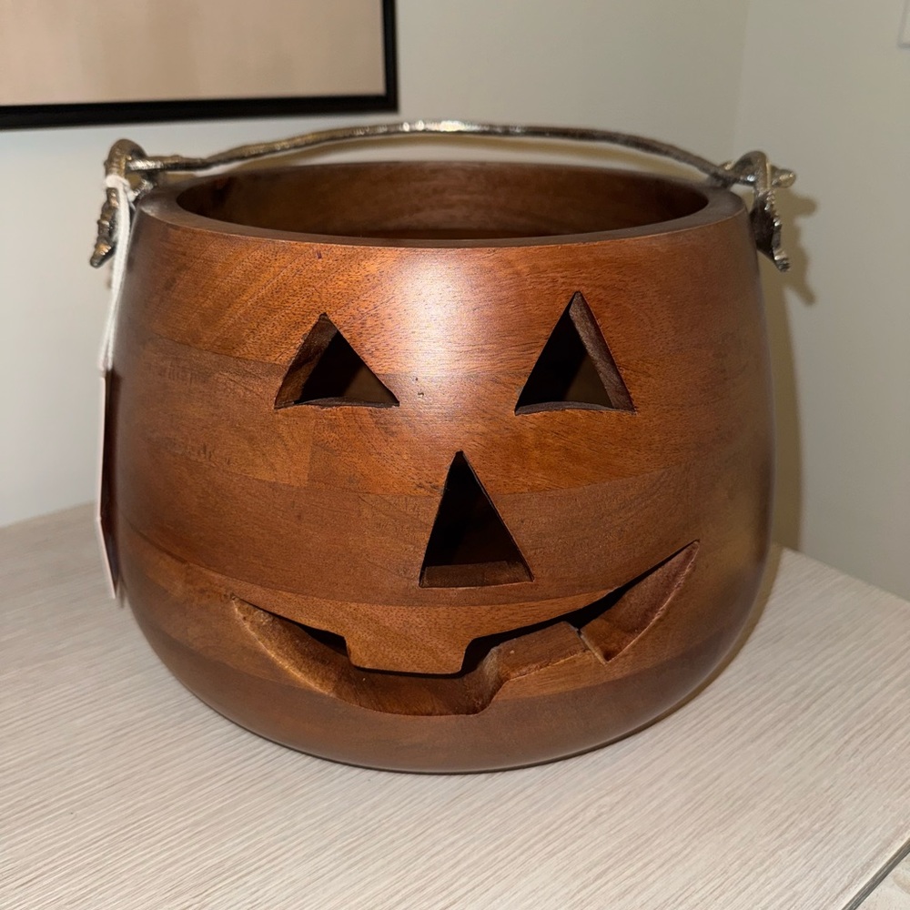 Martha Stewart Brown Wooden Jack-O'-Lantern Bucket
